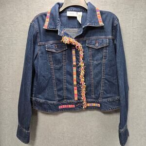 Vintage Bill Blass Embellished Fringe Denim Jean Jacket Size Medium